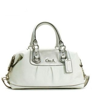Coach Ashley Leather Satchel White Silver Purse